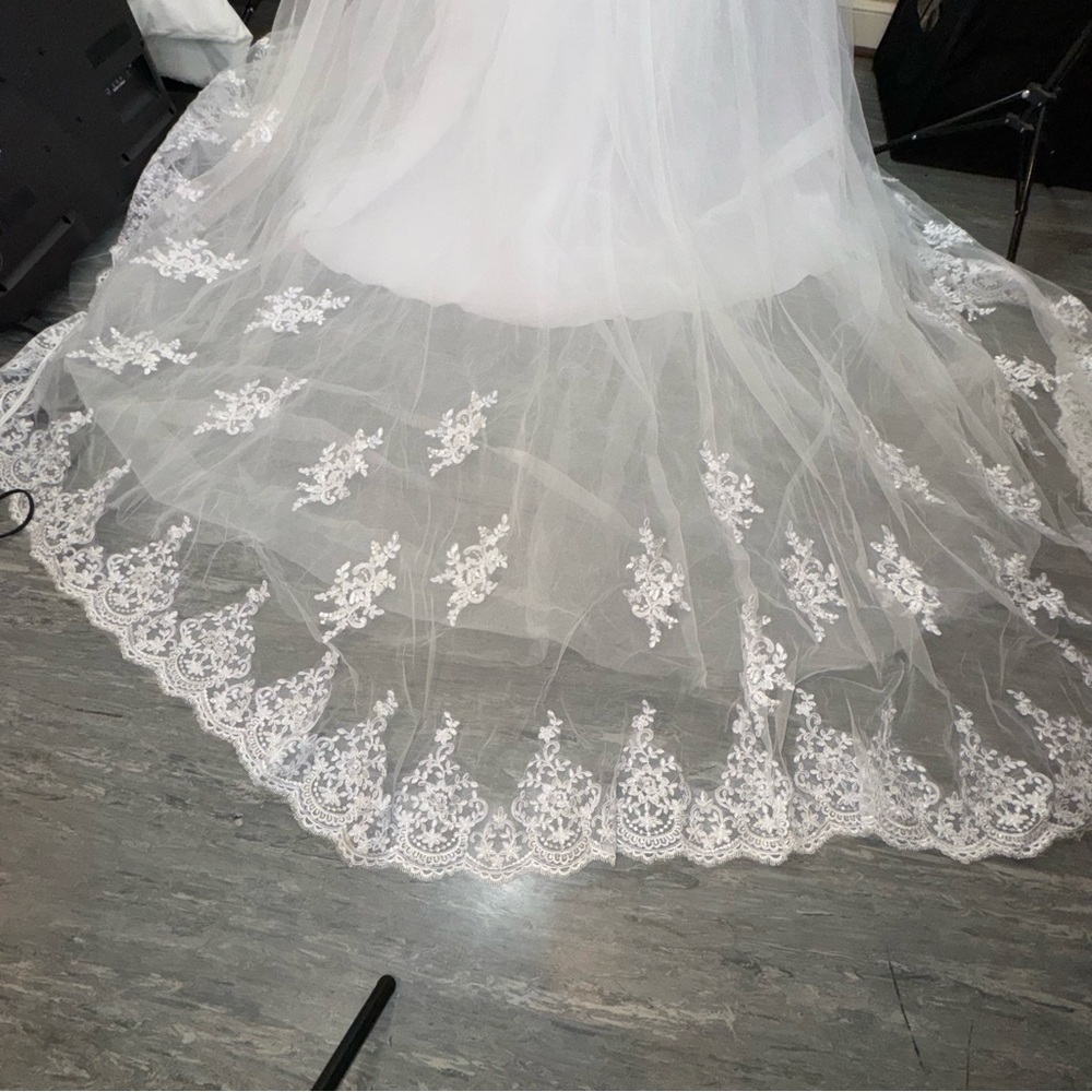 A-Line Long Sleeves Lace Tulle Court Train Wedding Dress - Picture 17 of 17